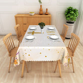 Aperturee - Aperturee White and Gold Floral Rectangle Tablecloth with Crucifix for Easter Christening or Baptism Decor